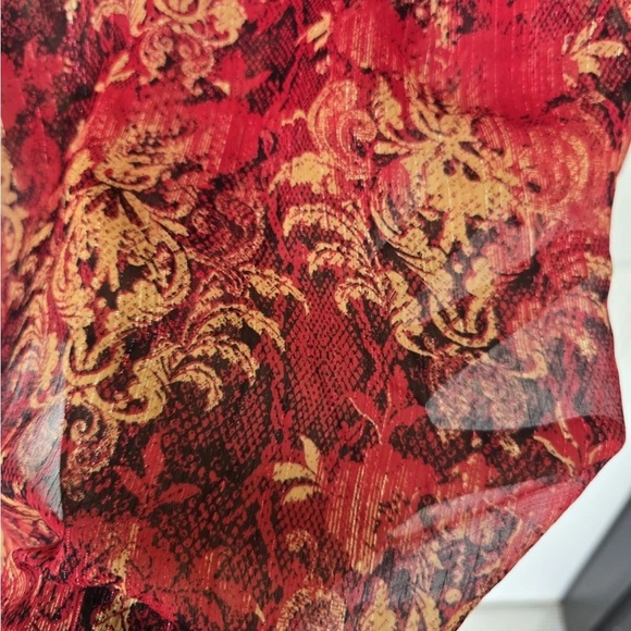 Catherines Sheer Tunic Top 2X Plus Womens 3/4 Sleeve Orange Paisely Open Front - Picture 12 of 15